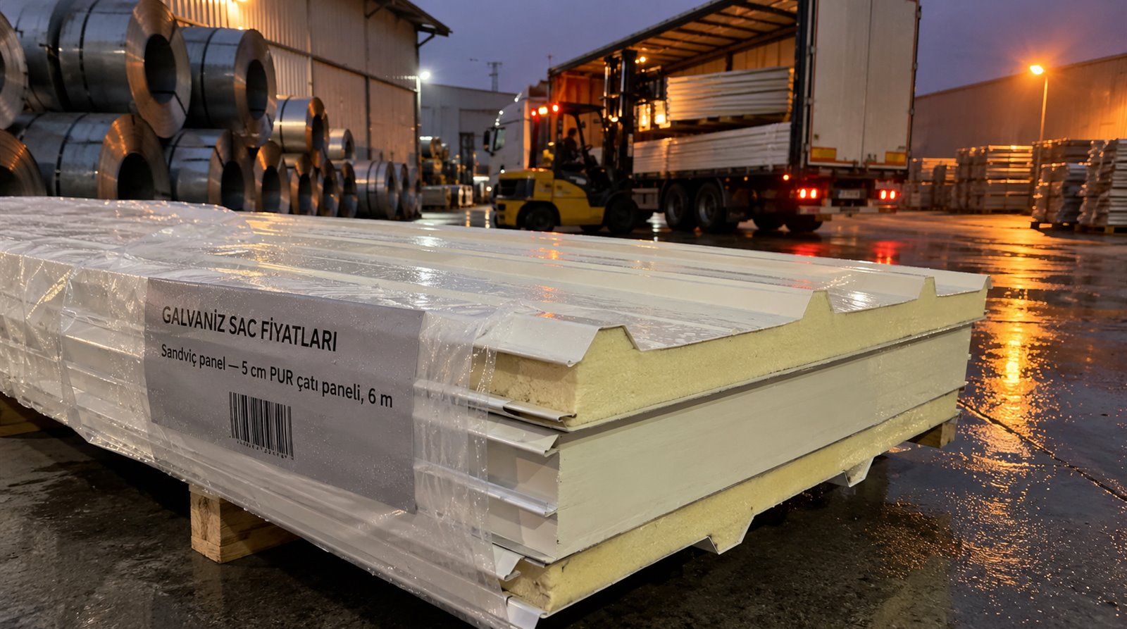 Sandviç panel 5 cm PUR çatı paneli, 6 m, sevkiyat alanında
